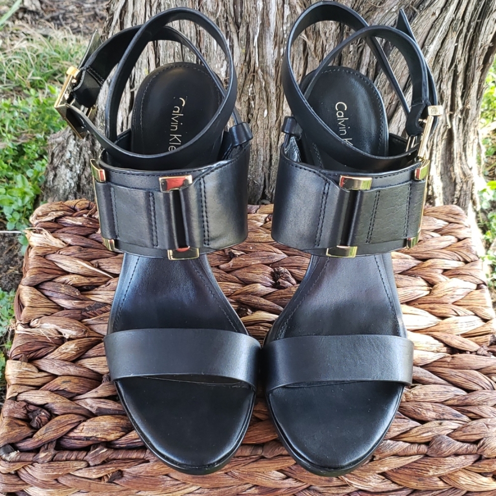 Calvin Klein Leather Heels *double wrap ankle*